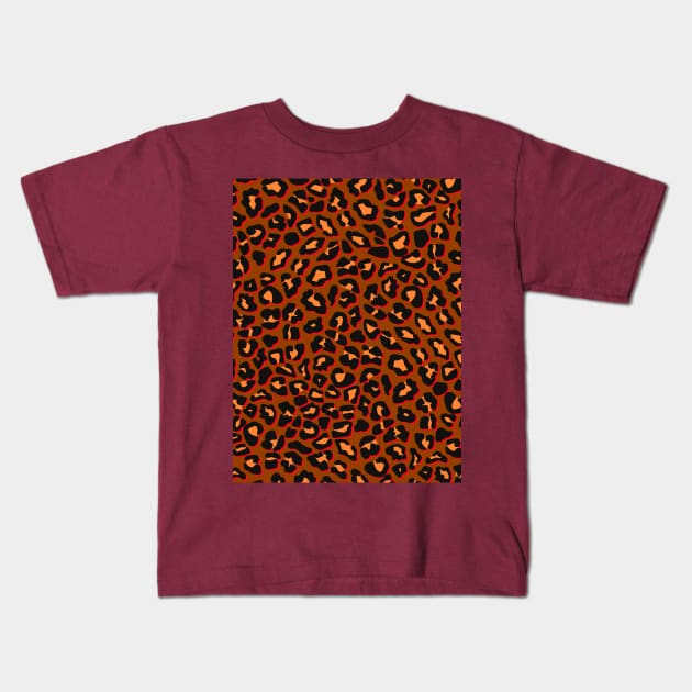 Brown and Red Leopard Spot Print Kids T-Shirt by OneThreeSix